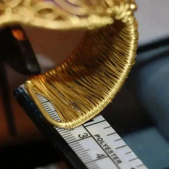 Vintage Artisan Gold Wire Wrapped Amethyst Stone Cuff Bracelet - Picture 4 of 4